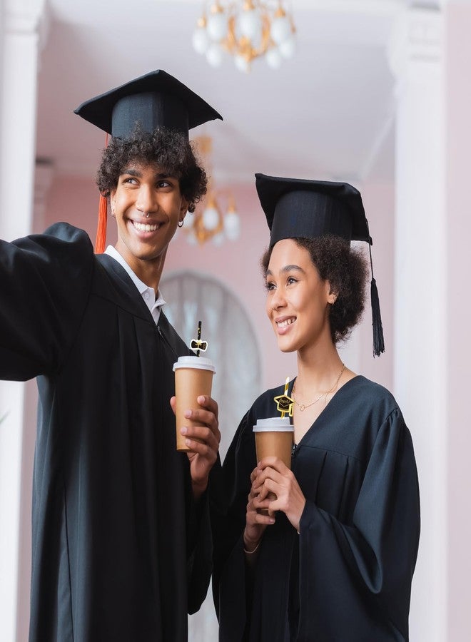 Whaline 60Pcs Graduation Paper Straws Black Gold Graduation Cap Diploma Drinking Straws Gold Foil Star Stripe Disposable Straw for Grad Decor Beverage Cocktail School Party Supplies - Image 4